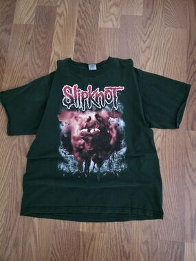 Slipknot Iowa Era Delta Pro Dark Green Tee with Red Graphic Accents